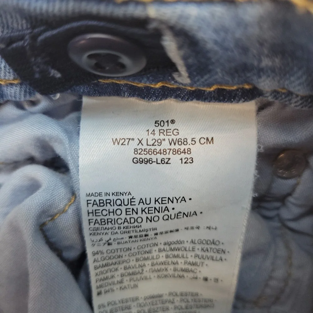 Levi's 501 Jeans Kids 14 Reg 27x29 Blue Straight Leg Button Fly Denim